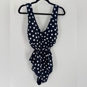 City Chic Navy Blue & White Polka Dot One-Piece Swimsuit Size Large NWT